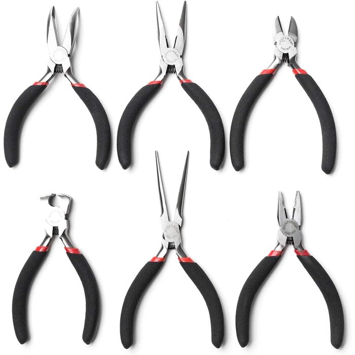 MAX-03 - MAXPOWER - 4.5" 6pc Mini Pliers Set-Bent Nose Pliers, Long Nose Pliers, Combination Pliers, End Cutting Nipper, Needle Nose Pliers, Diagonal Pliers