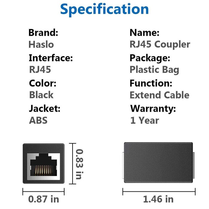 RJ45-COUPLER - Haslo tech RJ45 Coupler Shielded Inline Gigabit Ethernet LAN Internet Network Patch Couplers Connectors for Cat7/Cat6a/Cat5e Ethernet Cable Extender Adapter Female to Female