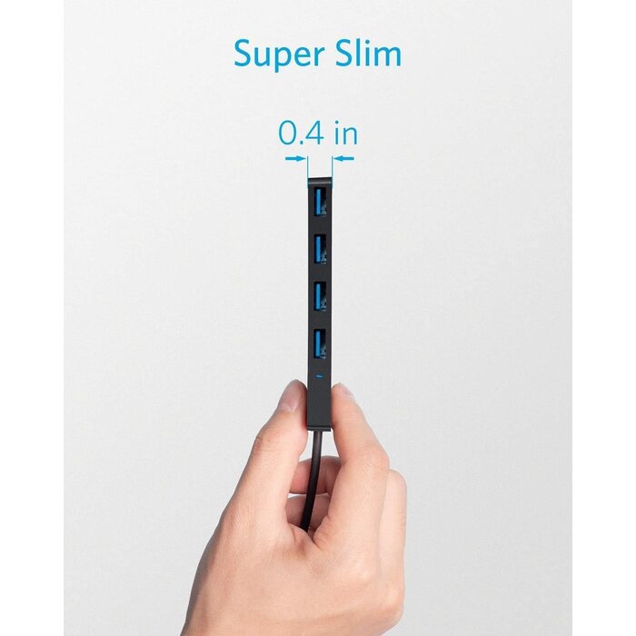 A7516016 - Anker - 4-Port USB 3.0 Hub, Ultra-Slim Data USB Hub with 2 ft Extended Cable [Charging Not Supported], for MacBook, Mac Pro, Mac mini, iMac, Surface Pro, XPS, PC, Flash Drive, Mobile HDD
