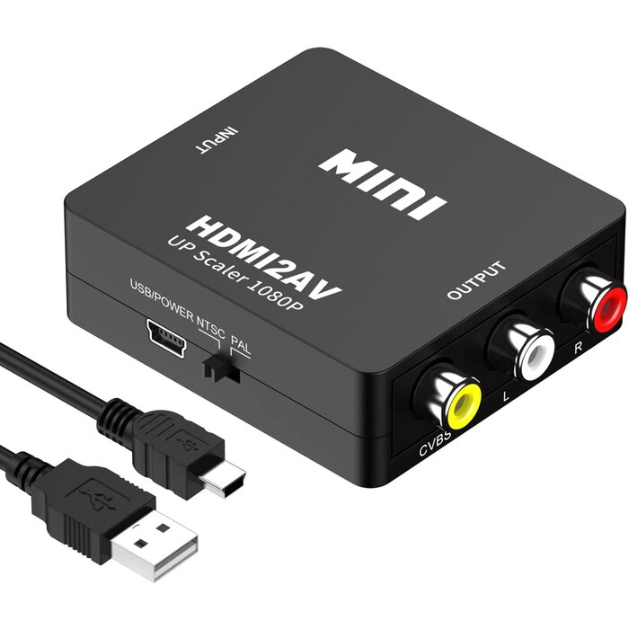 HDMI2RCA - 10Gtek - HDMI to RCA, HDMI to AV, 1080P HDMI to 3RCA CVBS AV Composite Video Audio Converter Adapter Supports PAL/NTSC with USB Charge Cable for PC Laptop HDTV DVD-Black (Additional Cable)