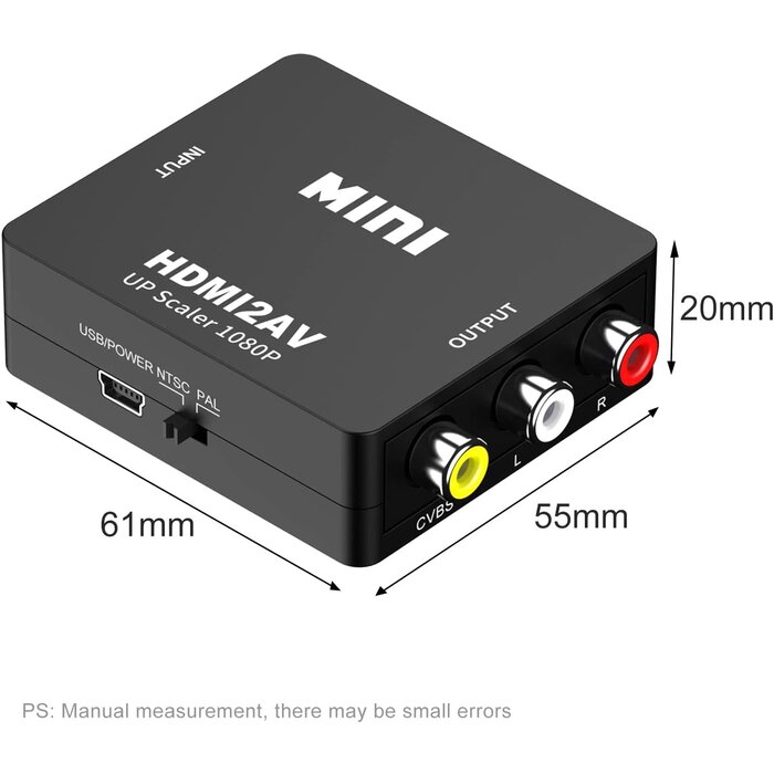 HDMI2RCA - 10Gtek - HDMI to RCA, HDMI to AV, 1080P HDMI to 3RCA CVBS AV Composite Video Audio Converter Adapter Supports PAL/NTSC with USB Charge Cable for PC Laptop HDTV DVD-Black (Additional Cable)