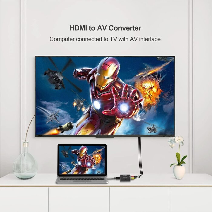 HDMI2RCA - 10Gtek - HDMI to RCA, HDMI to AV, 1080P HDMI to 3RCA CVBS AV Composite Video Audio Converter Adapter Supports PAL/NTSC with USB Charge Cable for PC Laptop HDTV DVD-Black (Additional Cable)