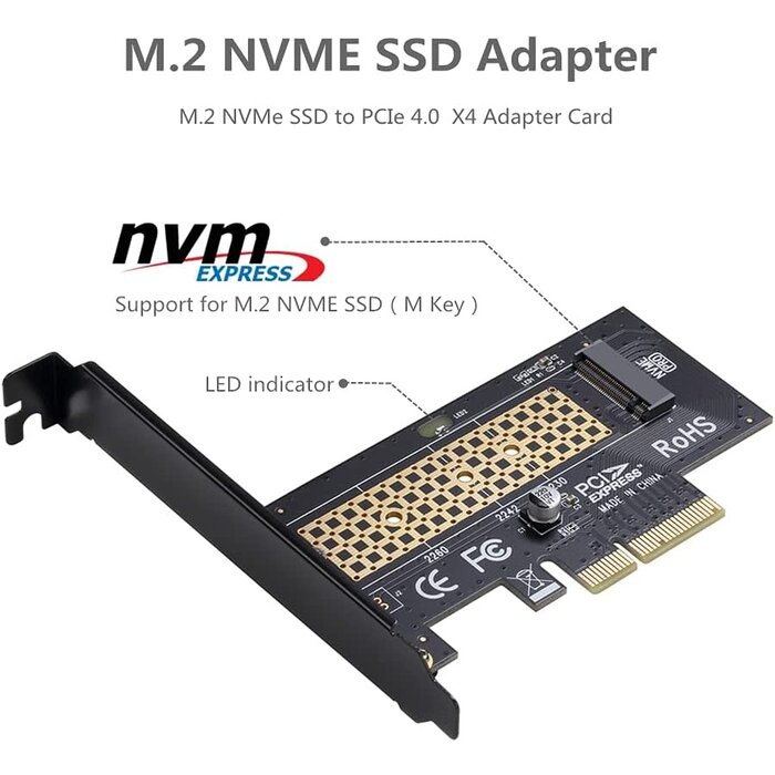 M.2 NVME to PCIe 3.0 x4 Adapter with Aluminum Heatsink Solution