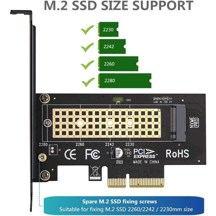 M.2 NVME to PCIe 3.0 x4 Adapter with Aluminum Heatsink Solution