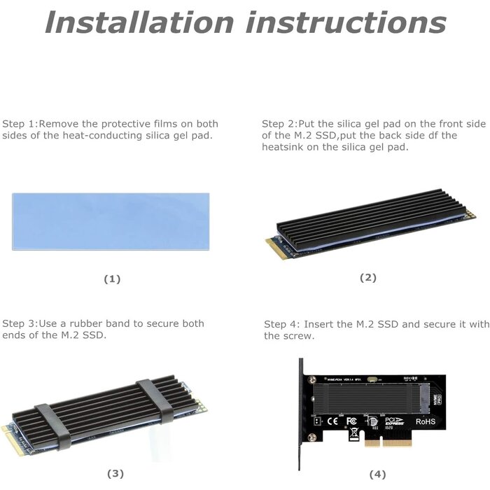 M.2 NVME to PCIe 3.0 x4 Adapter with Aluminum Heatsink Solution
