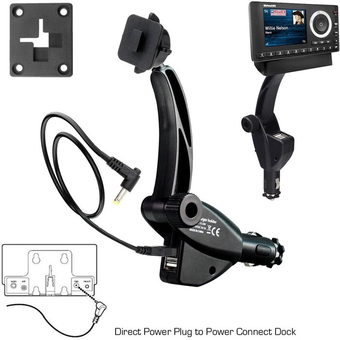 SiriusXM SIRIUSXM-MOUNT - ChargerCity - Dual USB SiriusXM® Satellite Radio Car Truck Lighter Socket Mount w/Tilt Adjust & PowerConnect Cable Adapter for Onyx Plus EZR EZ Lynx Stratus Starmate Xpress (Vehicle Dock NOT Included)