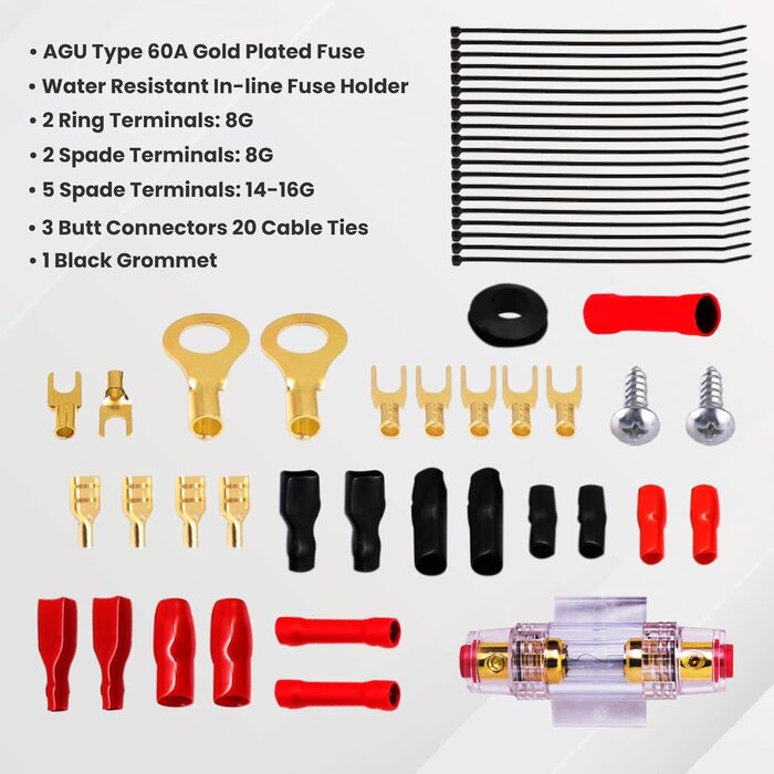 PLMRAKT8 - Pyle - Car Audio Wiring Kit - 20ft 8 Gauge Power Wire 1000 Watt Amplifier Hookup for Battery Head Unit & Stereo Speaker Installation Sound System - Marine Grade Cable Wired & Gold Plated Fuse PLMRAKT8