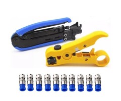 RG6-RG11-CRIMP - Gaobige - Coaxial Compression Tool Coax Cable Crimper Kit Adjustable rg6 rg59 rg11 75-5 75-7 Coaxial Cable Stripper with 10pcs F Compression Connectors - Blue