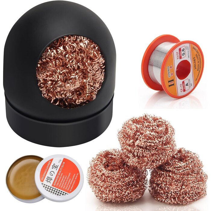 BRASS-TIP-CLEAN - Windspeed - Soldering Iron Tip Cleaner Kit, Windspeed Non-slip Brass Soldering Tip Cleaner Solder Flux Brass Tip Cleaning Brass With Holder, Solder Flux, Solder Wire 4pcs Copper Wire Ball, No Water Needed