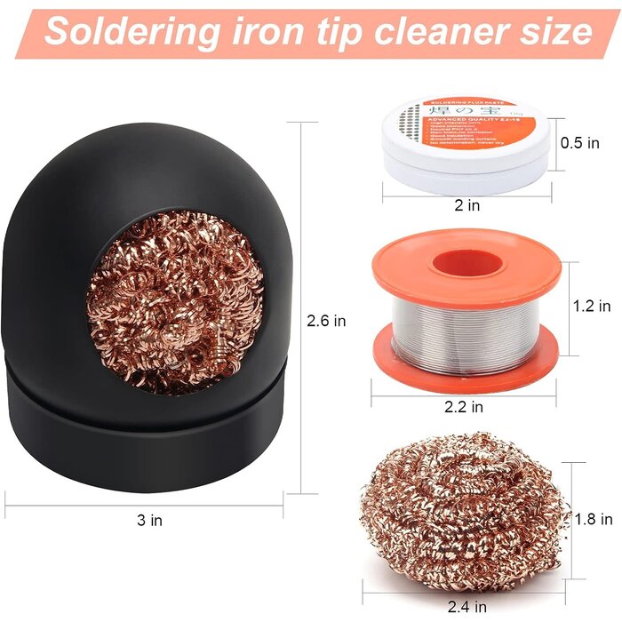BRASS-TIP-CLEAN - Windspeed - Soldering Iron Tip Cleaner Kit, Windspeed Non-slip Brass Soldering Tip Cleaner Solder Flux Brass Tip Cleaning Brass With Holder, Solder Flux, Solder Wire 4pcs Copper Wire Ball, No Water Needed
