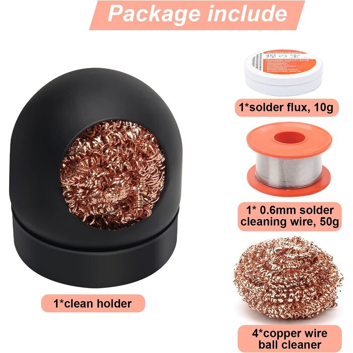 BRASS-TIP-CLEAN - Windspeed - Soldering Iron Tip Cleaner Kit, Windspeed Non-slip Brass Soldering Tip Cleaner Solder Flux Brass Tip Cleaning Brass With Holder, Solder Flux, Solder Wire 4pcs Copper Wire Ball, No Water Needed