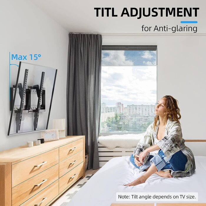 TV Wall Mount Tilt for Most 32-75 inch Flat/Curved TVs up to 165lbs, Heavy Duty Tilting TV Mount, Large Low Profile Wall Mount TV Bracket Fits 16"/18"/24" Stud, Max VESA 600x400mm