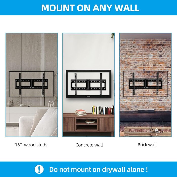 TV Wall Mount Tilt for Most 32-75 inch Flat/Curved TVs up to 165lbs, Heavy Duty Tilting TV Mount, Large Low Profile Wall Mount TV Bracket Fits 16"/18"/24" Stud, Max VESA 600x400mm