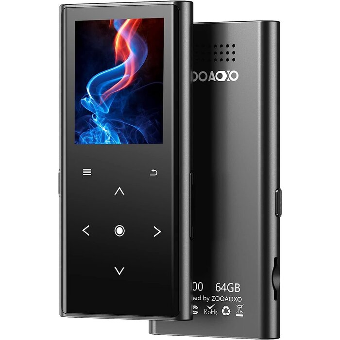 Music Player with Bluetooth 5.2, Built-in HD Speaker, FM Radio, Voice Recorder, Mini Design, Weigh 2.4 oz, HiFi Sound, Ideal for Sport, Earphones Included