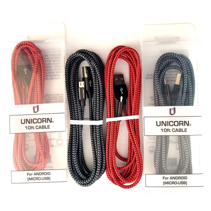 MICRO-USB-10FT - UnicornTrade - Micro USB Cable 10ft High Speed 2.0 USB A Male to Micro USB Sync Charging Nylon Braided Cable for Android Phone Charger Cable Tablets Wall and Car Charger Connection