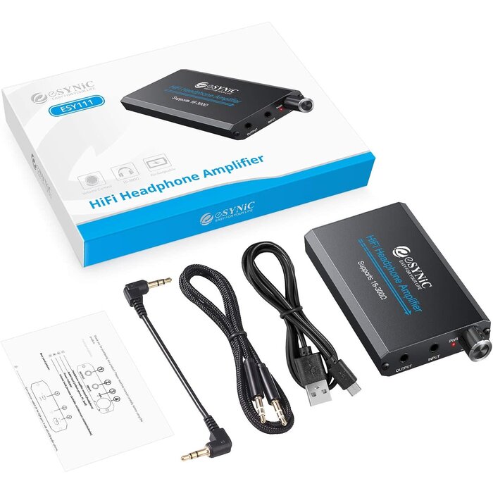 ESY111 - eSynic - Professional 16-300Ω Headphone Amplifier Portable Headphone Volume Amplifier Rechargeble Headphone Amp Desktop Amp With 3.5mm Jack & A Two-stage Gain Switch for MP3 MP4 Phones and Computers etc