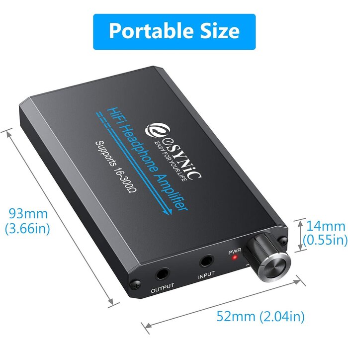 ESY111 - eSynic - Professional 16-300Ω Headphone Amplifier Portable Headphone Volume Amplifier Rechargeble Headphone Amp Desktop Amp With 3.5mm Jack & A Two-stage Gain Switch for MP3 MP4 Phones and Computers etc