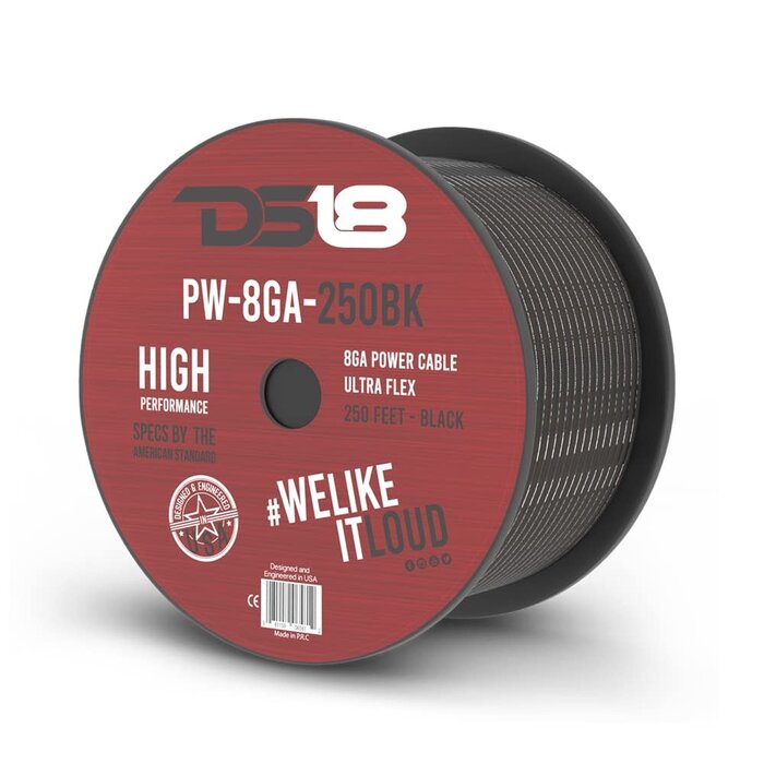 8 Gauge Wire Ultra Flex CCA Power Ground Wire Cable 250 ft - Black - Great for Wiring High Powered Car Amplifiers, Audio Home Speaker Stereo, RV Automotive, Welding Battery Cable