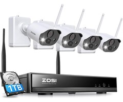ZOSI-C306PK -  ZOSI - 8CH 2K 3MP Battery Powered Wired Wireless Security Camera System, 4 x Wire-Free Outdoor Camera with Color Night Vision, Spotlight, 2-Way Talk, Light & Siren Alarm, 1TB HDD for 24/7 Recording