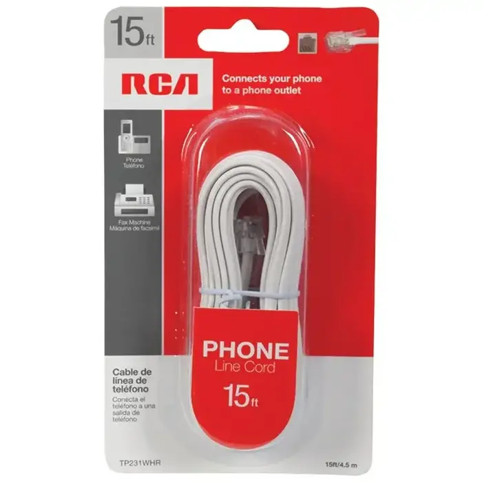 RCA RCATP231WHR - White Phone Line Cord 4 Pin RJ-11 (15ft)