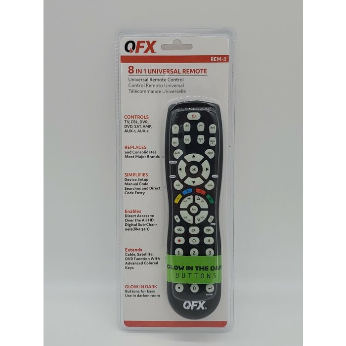 Universal Remote with Glow-in-the-Dark Buttons (8 in 1)