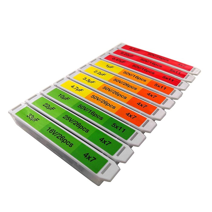 0.1uF-33uF Capacitors 10 Value 152pcs Individual Box Lid Electrolytic Capacitor Assortment kit for Industrial Electrical and Arduino