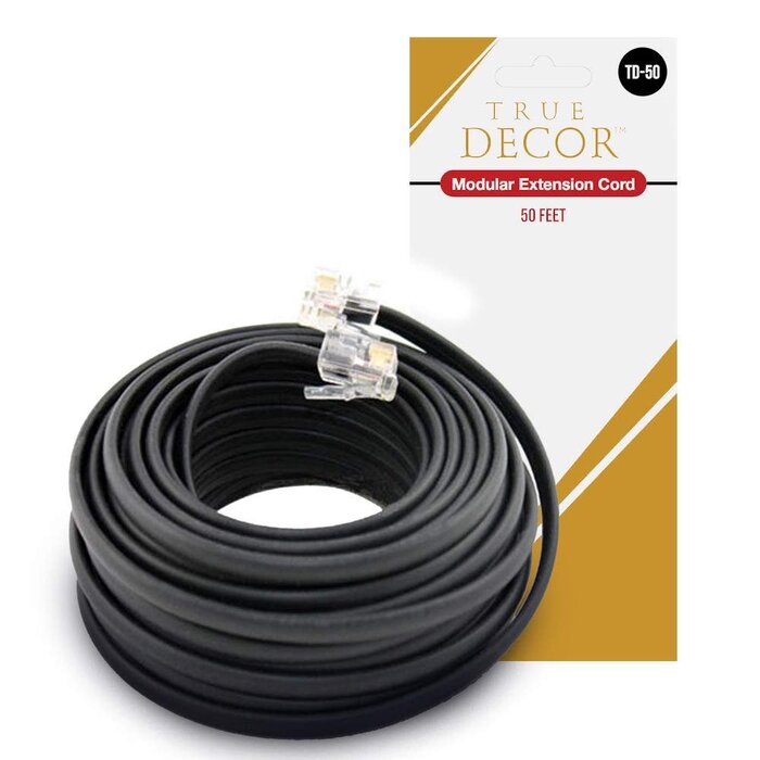 50' Foot Black Telephone Extension Cord Cable Line Wire RJ-11