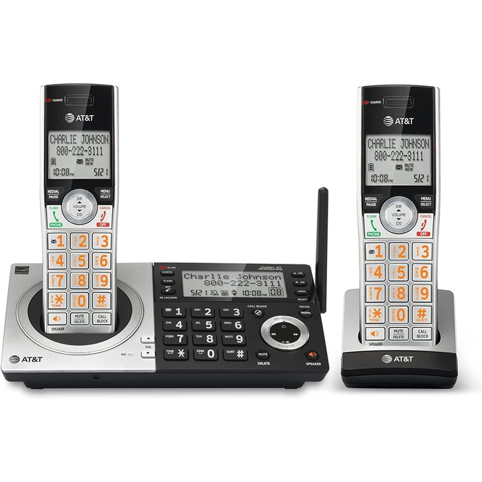DECT 6.0 Expandable Cordless Phone with Smart Call Blocker, Silver/Black with 2 Handsets