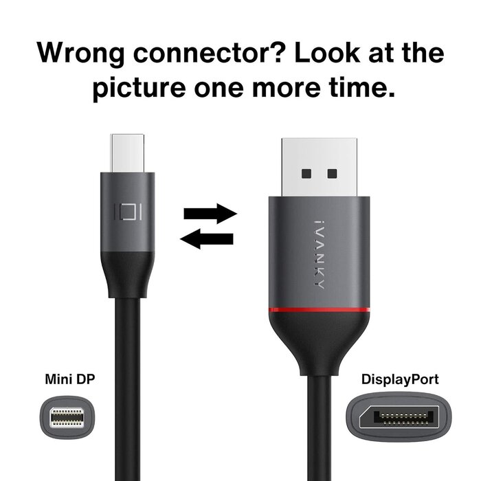 DISPLAY2MINI-DISPLAY - IVANKY 4K Mini DisplayPort to DisplayPort Cable 6.6ft, 4K@60Hz, 2K@144Hz Mini DP to DP Cable, Aluminum Shell, Gold-Plated, Thunderbolt to displayport for MacBook Air/Pro