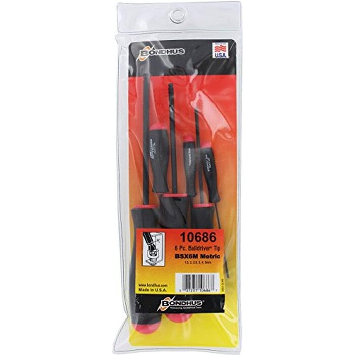 10686 - Bondhus - 1.5-5mm Balldriver Screwdrivers, 6 Piece Set