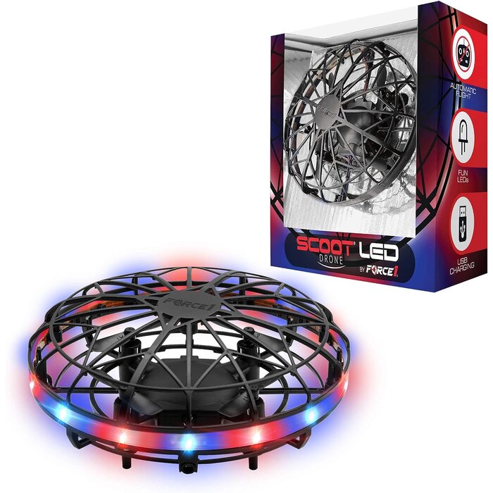 SCOOT-LED-RED/BLUE - Force1 - Scoot LED Hand Operated Drone for Kids or Adults - Hands Free Motion Sensor Mini Drone, Easy Indoor Small UFO Toy Flying Ball Drone Toy for Boys and Girls (Red/Blue)