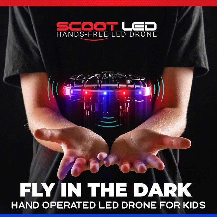 SCOOT-LED-RED/BLUE - Force1 - Scoot LED Hand Operated Drone for Kids or Adults - Hands Free Motion Sensor Mini Drone, Easy Indoor Small UFO Toy Flying Ball Drone Toy for Boys and Girls (Red/Blue)