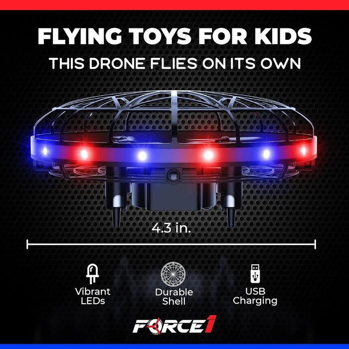 SCOOT-LED-RED/BLUE - Force1 - Scoot LED Hand Operated Drone for Kids or Adults - Hands Free Motion Sensor Mini Drone, Easy Indoor Small UFO Toy Flying Ball Drone Toy for Boys and Girls (Red/Blue)