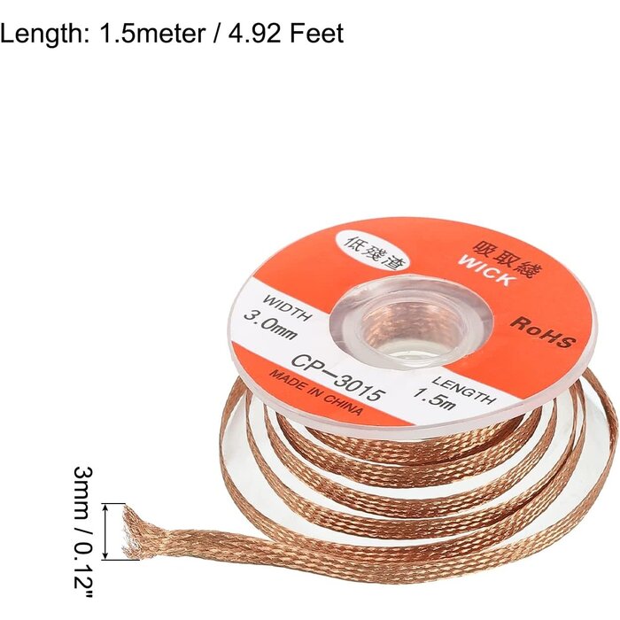 MECCANIXITY Solder Wick, No-Clean Soldering Wick Braid Desoldering Wick Braid With Flux(1.18"/3mm Width, 5Ft/1.5m Length)