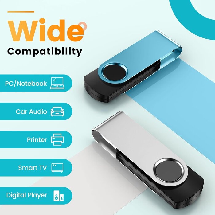 Kepmem 8GB Flash Drive, USB-A 3.0 Thumb Drives Bulk, Kepmem Swivel Pen Drive 8 GB Metal USB 3.0 Memory Sticks, Portable Keychain Jump Drive Colorful Multipack Zip Drives for Data Storage