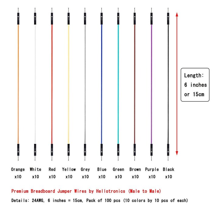 10pk Breadboard Jumper Wires Male to Male 6''