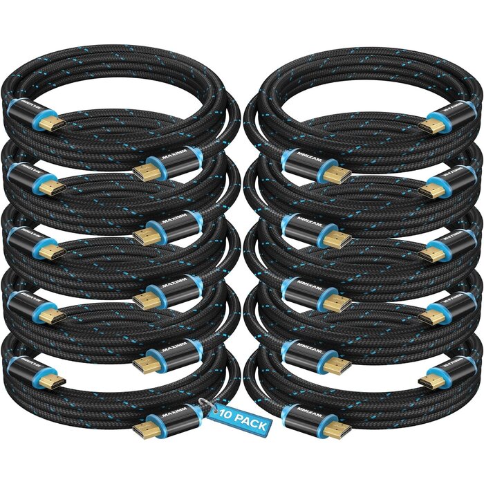 HDMI-4K12FT - Maximm - HDMI Cable 4K Ultra HD 12 Foot Nylon Braided HDMI 2.0 Cable, High Speed 18Gbps 4K60Hz HDR, 3D, 2160p, 1080p, HDCP 2.2, ARC, HDMI Cables for Monitors, HDTV