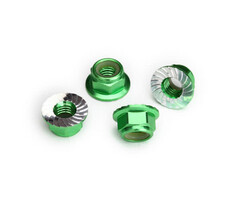 Traxxas 8447G - Nuts, 5mm flanged nylon locking (aluminum, green-anodized, serrated) (4)