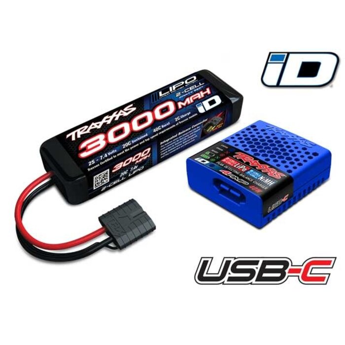 Traxxas 2985-2S - Battery/charger completer pack (includes #2985 charger (1), #2827X 3000mAh 7.4V 2-cell 20C LiPo iD® Battery (1))
