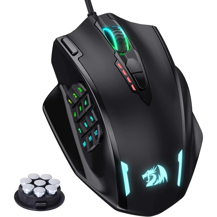M908 -  Redragon - Impact RGB LED MMO Gaming Mouse | with 12 Side Buttons | Optical Wired | Ergonomic Gamer Mouse | with Max 12,400DPI | High Precision | 20 Programmable Macro Shortcuts | Comfort Grip