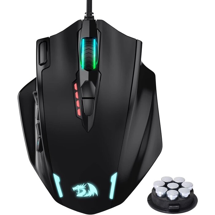M908 -  Redragon - Impact RGB LED MMO Gaming Mouse | with 12 Side Buttons | Optical Wired | Ergonomic Gamer Mouse | with Max 12,400DPI | High Precision | 20 Programmable Macro Shortcuts | Comfort Grip