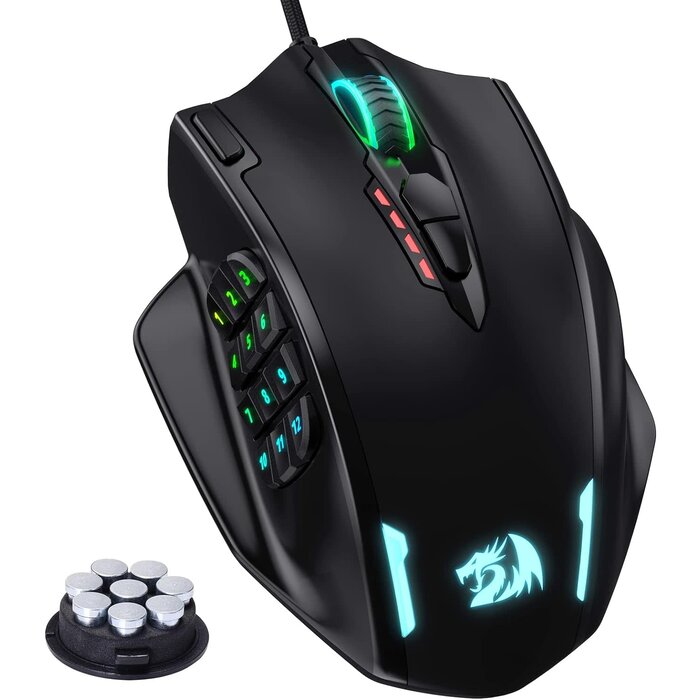 M908 -  Redragon - Impact RGB LED MMO Gaming Mouse | with 12 Side Buttons | Optical Wired | Ergonomic Gamer Mouse | with Max 12,400DPI | High Precision | 20 Programmable Macro Shortcuts | Comfort Grip