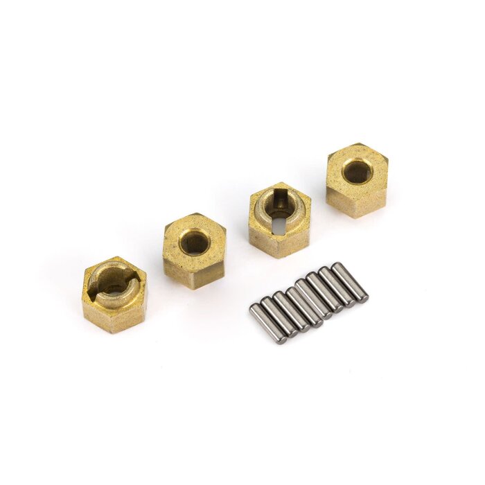 Traxxas 9750X - Wheel hubs, 7mm hex, brass (1 gram each) (4)/ axle pins (8)