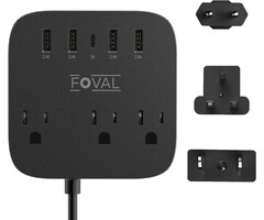 WWS-603 - FOVAL European Travel Plug Adapter, Type B/C/G EU UK US Power Strip with USB C and 4 USB Ports, 3 AC Outlets, Wall Mountable, 5ft Extension Cord, Compact for Travel, Cruise Ship, Home Office