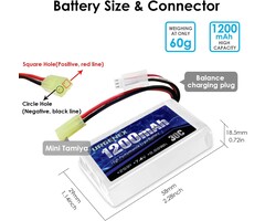 7.4V Lipo Battery 1200mAh 30C Mini Tamiya Plug 2S Rechargeable Lipo Battery