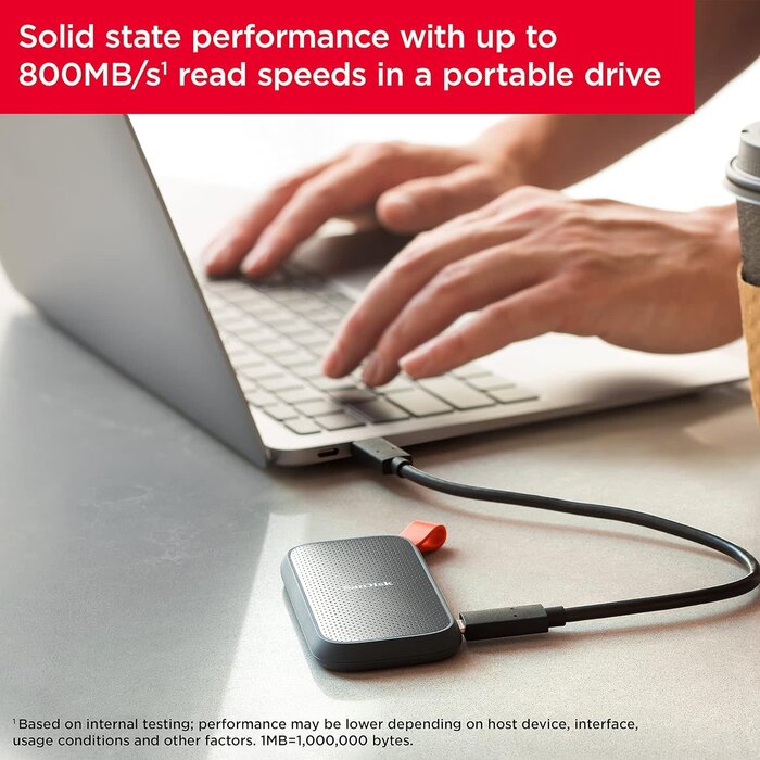 SanDisk SDSSDE30-2T00-G26 - SanDisk - 2TB Portable SSD - Up to 800MB/s, USB-C, USB 3.2 Gen 2, Updated Firmware - External Solid State Drive - SDSSDE30-2T00-G26