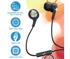 MAXELL Sync Up Type-C® Wired Earbuds with Microphone, Black