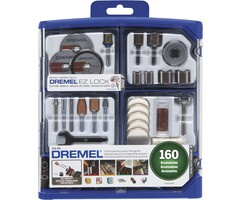 Rotary Tool Accessory Kit- 710-08- 160- EZ Lock Technology- 1/8 inch Shank- Cutting Bits, Polishing Wheel And Compound, Sanding Disc And Drum, Carving, Sharpening, And Engraving