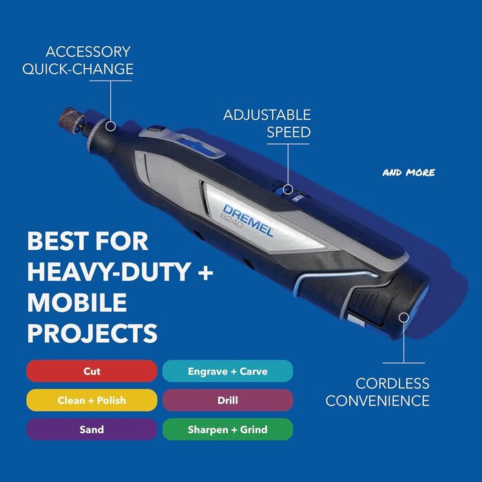 8240 12V Cordless Rotary Tool Kit with Variable Speed and Comfort Grip - Includes 2AH Battery Pack, Charger, 5 Accessories & Wrench, Tool Fabric Carry Bag, and Instruction Manual