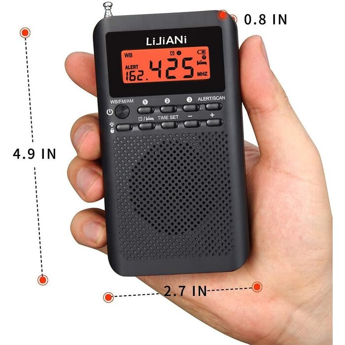 Weather AM FM Radio Portable Battery Operated by 2 AA Batteries with Stereo Earphone, LCD Display Digital Alarm Clock Sleep Timer,Best Reception,Built in Speaker Best Sound Quality(Black)